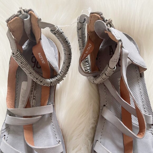 NEW $270 A.S. 98 Light Blue Gray Leather Metal Ankle Strap Strappy Sandals - Picture 3 of 8